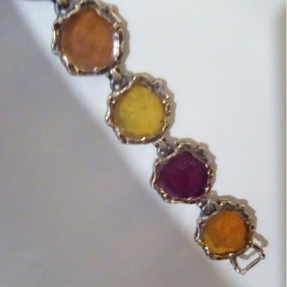 Artisan Multicolored Gemstone Link Bracelet Gold Tone‎ Women's Fashion Jewelry - Picture 7 of 8